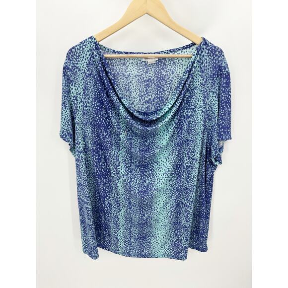 Jaclyn Smith Collection Top Women 3X Blue Purple Printed Short Sleeve Scoop Neck - Picture 8 of 8